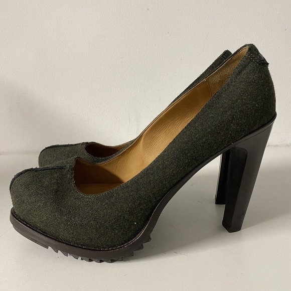 Rag & Bone Wool Pump Platform Forest Green Textile Round Toe Slip On Hee… - Picture 5 of 9